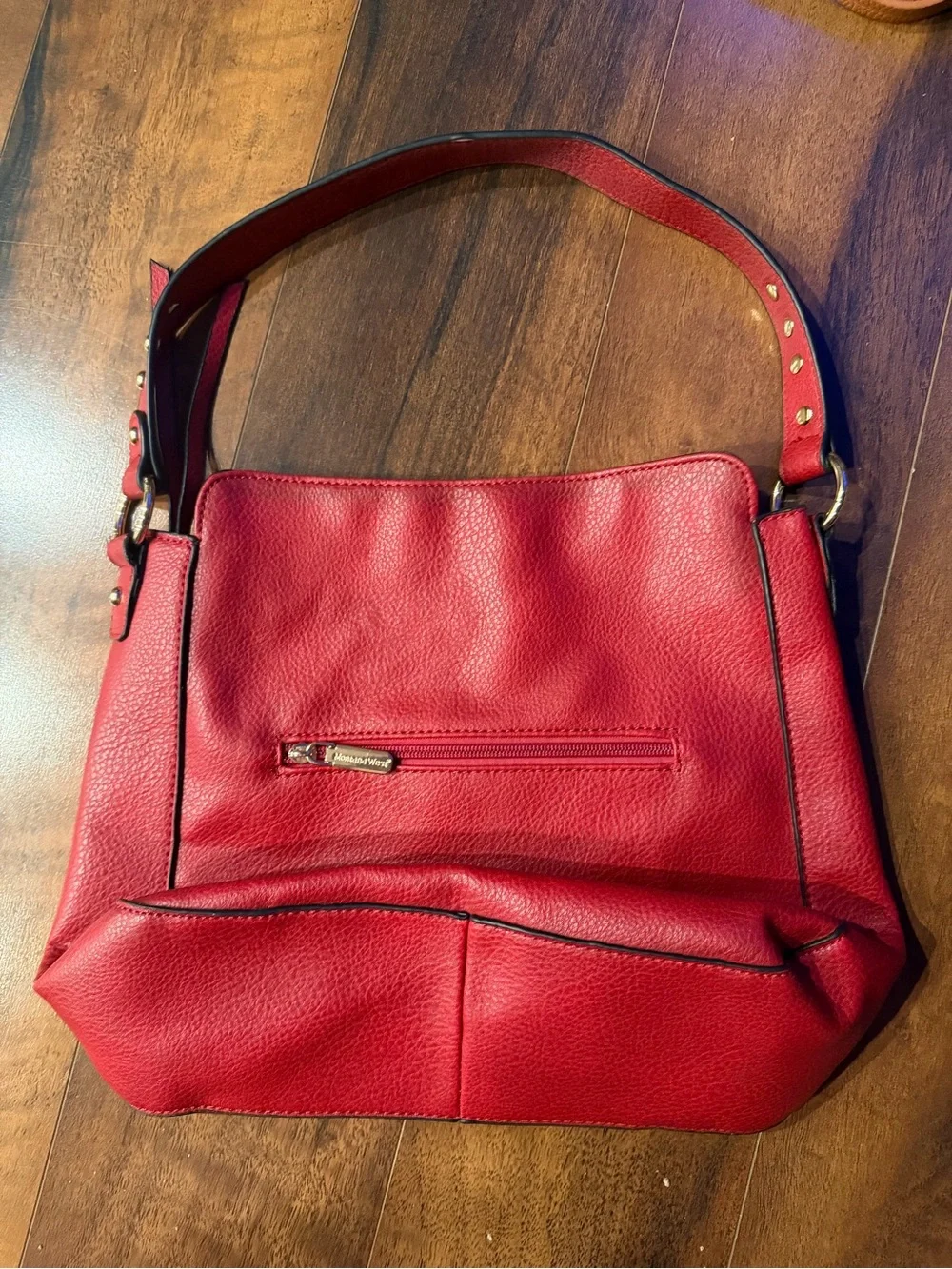 Montana West Red Faux Leather Studded Shoulder Hobo Bag Purse Large Handbag